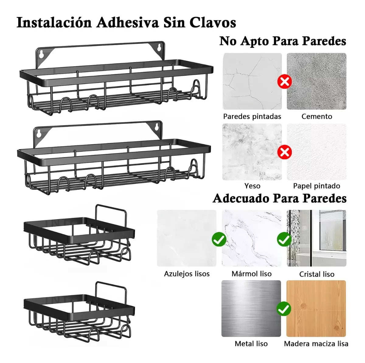 Organizador adhesivo de ducha - 4 Piezas